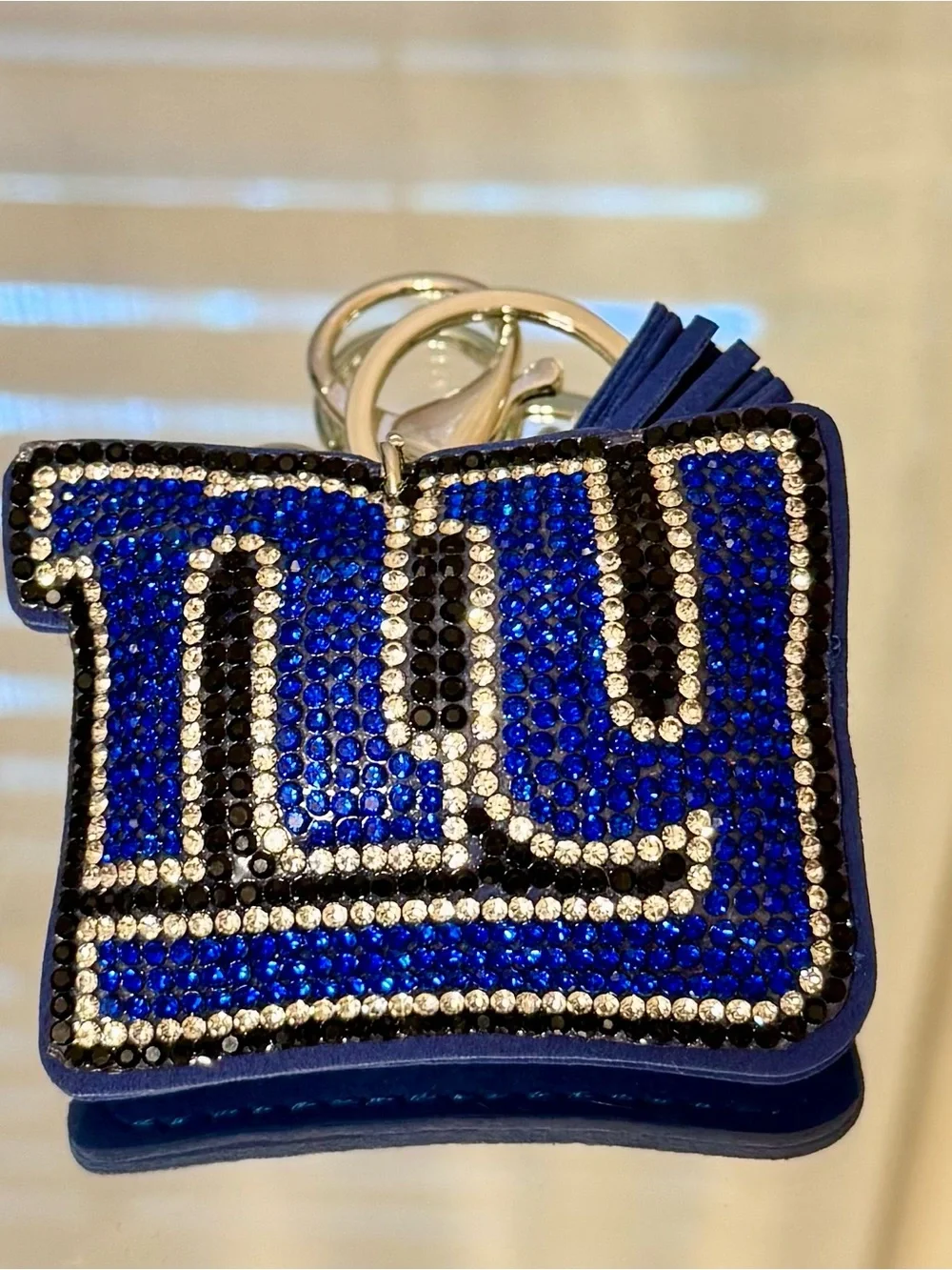 New NY Blue Crystal Embellished Keychain